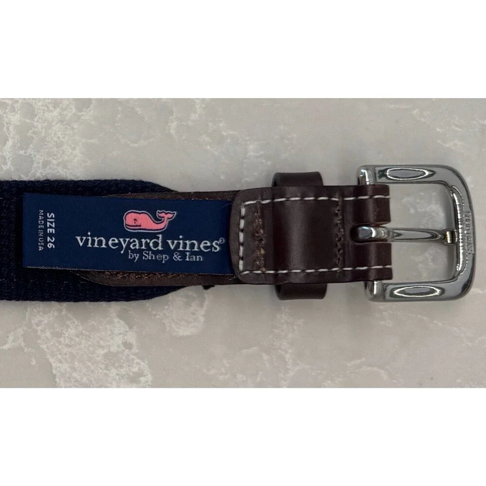 VINEYARD VINES - Basketball Whale Leather Canvas Belt - Size 26